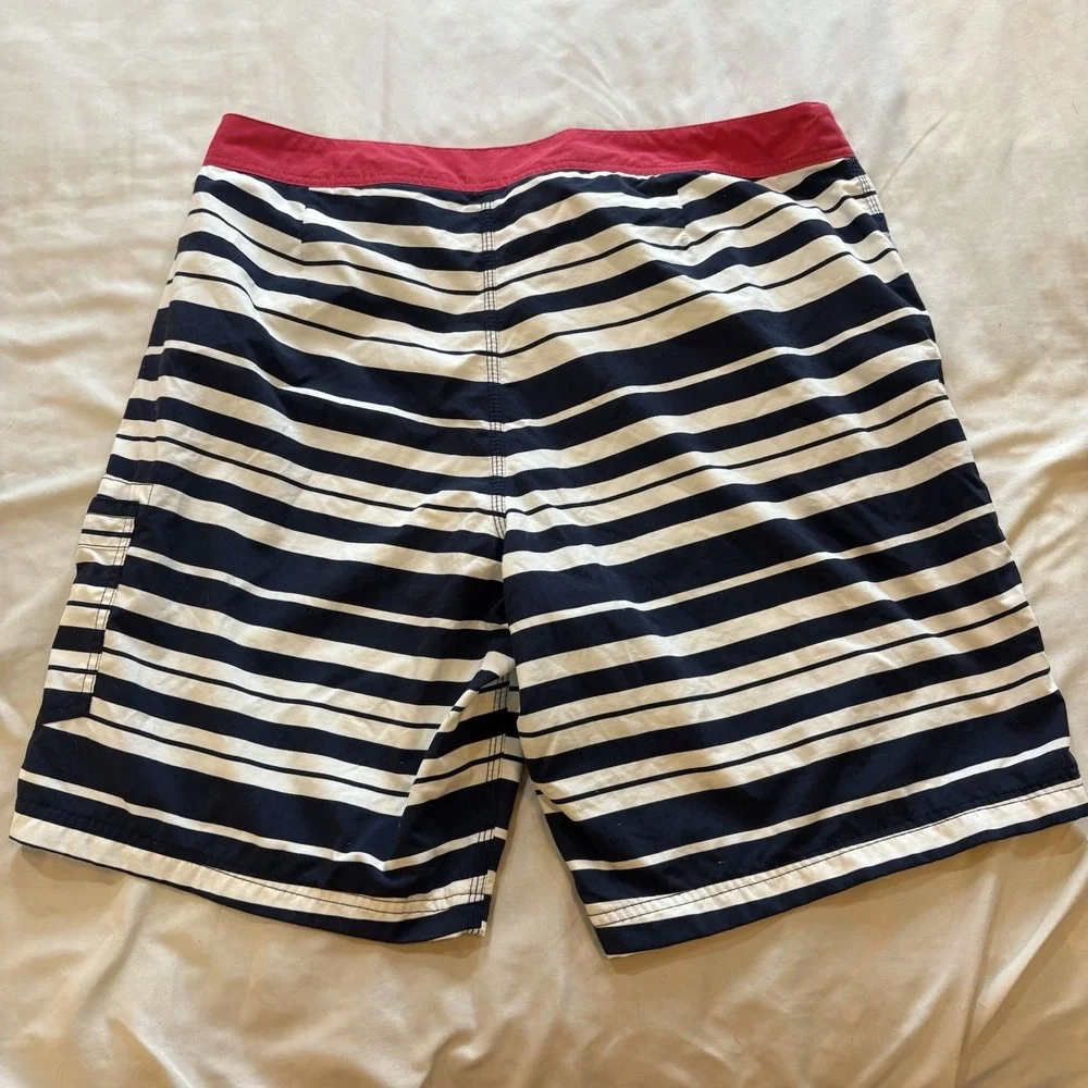J Crew Swim Trunks Board Shorts Navy Stripe Lined Mens Size 36, 9